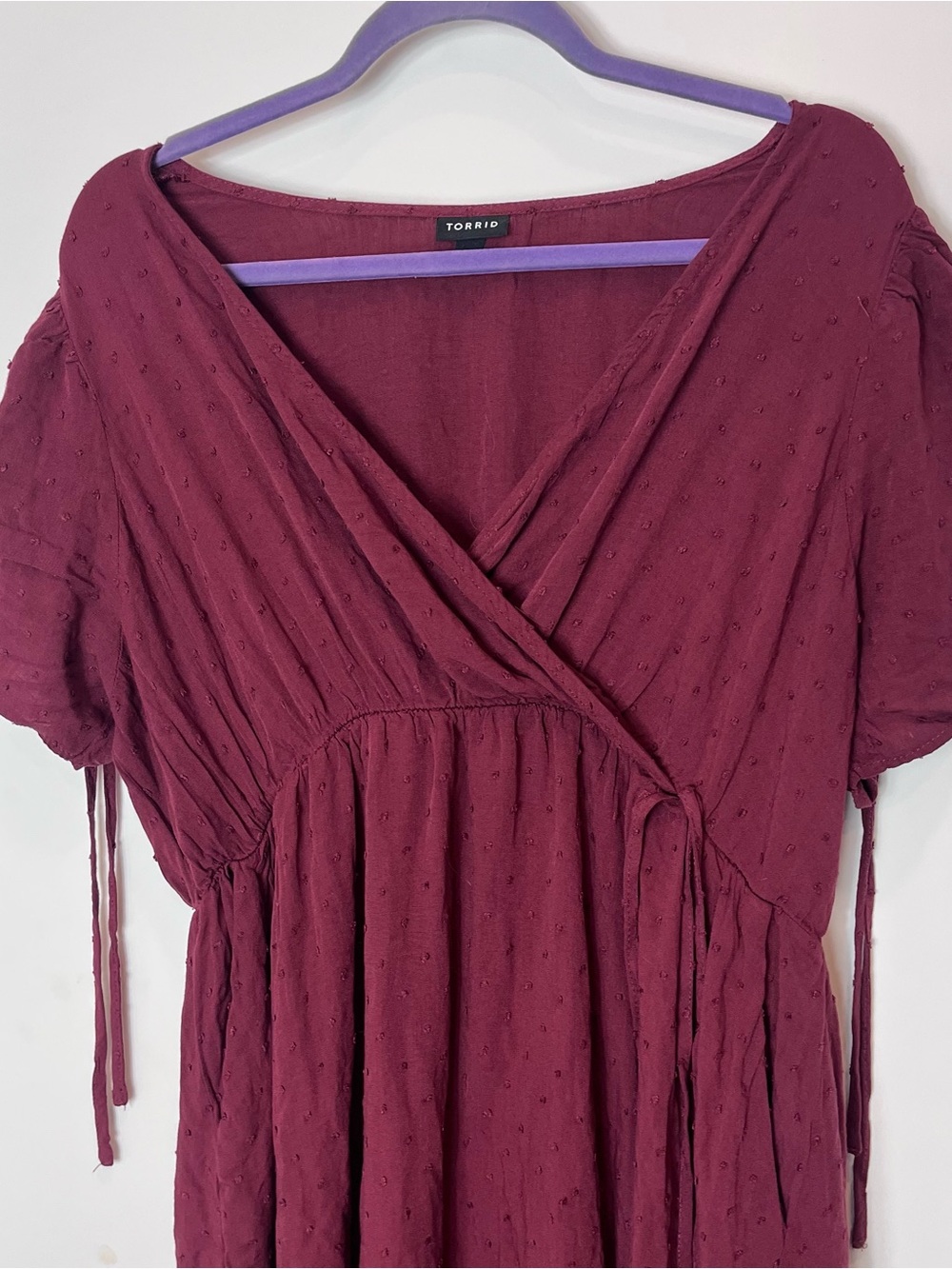 Torrid Midi Swiss Dot Surplice Dress Wrap Short Sleeve Pockets Size 1X Red - Picture 3 of 8